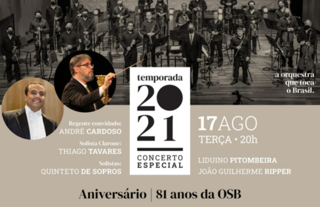 Concerto de aniversário da OSB com regência de André Cardoso em agosto