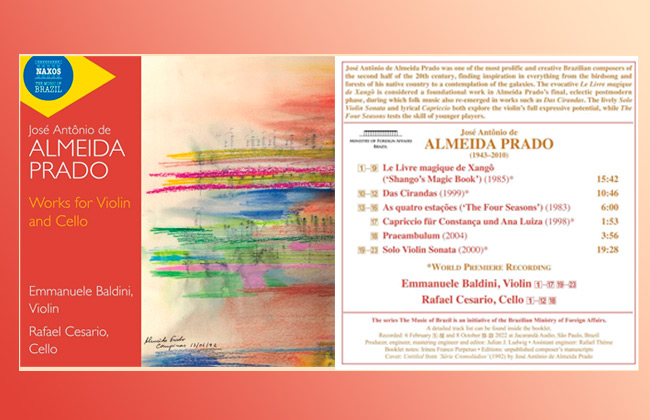 MEC FM apresenta programa com obras para violino e violoncelo de Almeida Prado